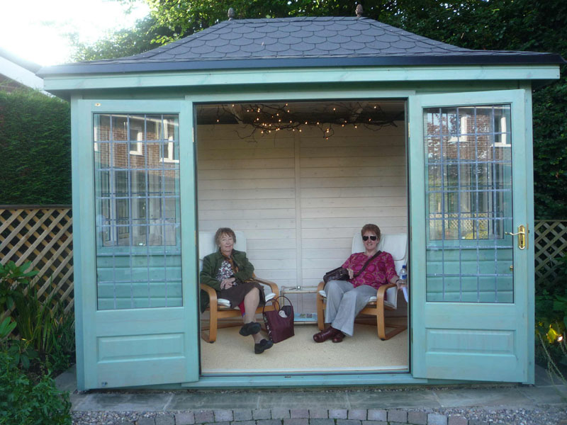 Relaxing in the Summerhouse at Pauline
                    & John's