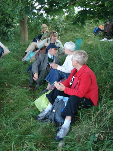 Members enjoying the late evening
                  sunshine on the Motorway embankment